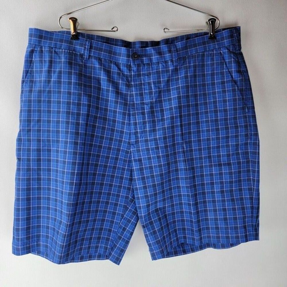 PGA Tour Mens Size 40 Blue Grey Plaid Flat Front Golf Shorts